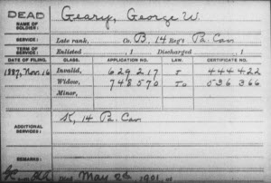 George Washington Gary Civil War pension index card.