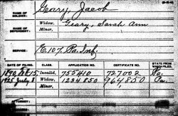 Jacob Geary  Civil War Pension Index card.