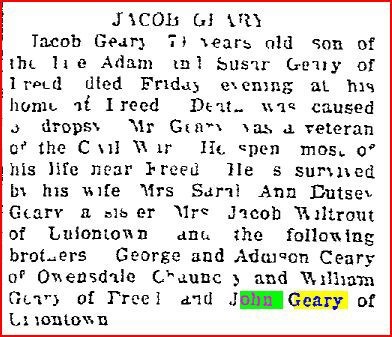 Obituary for Jacob Geary.