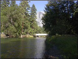 View of Half Dome from Sentinel Bridge at Yosemite National Park.