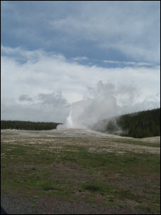 Picture of Old Faithful as it began erupting.