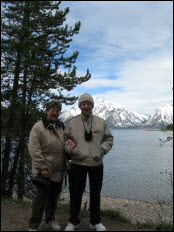Picture of Pat and Jim with Jackson Lake in the background.