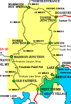Map of the Grand Loop Tour in Yellowstone.